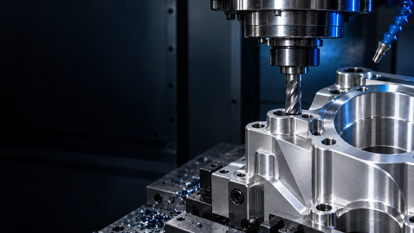 Illustrative CNC milling tool and machined aluminum component